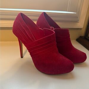 Liliana Red Suede Pleated High-Heel Ankle Boots
